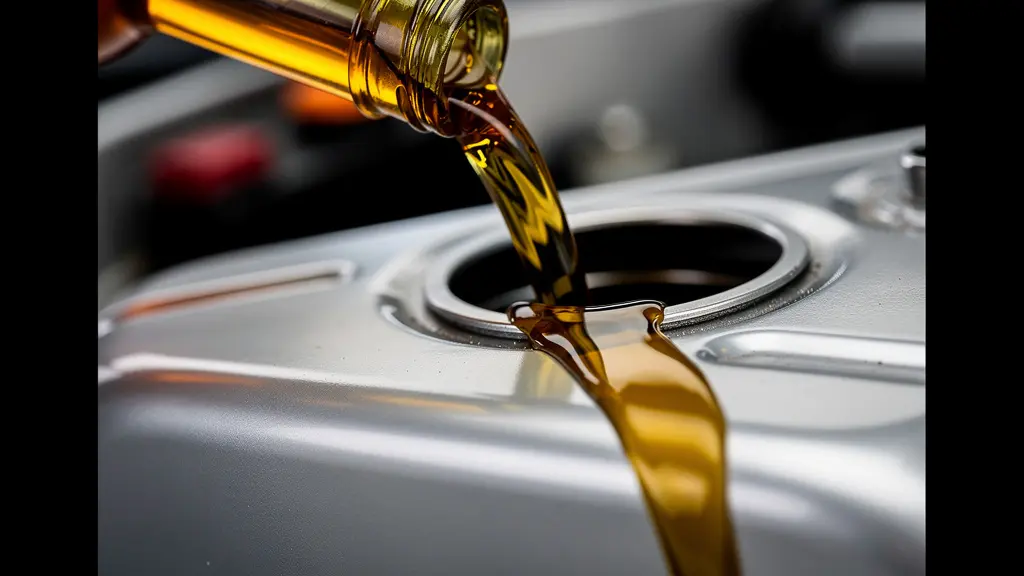 Main versant un additif FAP dans le réservoir d'une voiture diesel