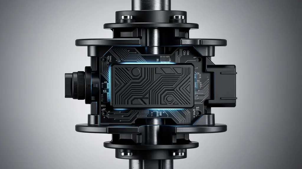 Vue technique en coupe d'une colonne de direction de voiture, mettant en évidence le module électronique du capteur d'angle volant.
