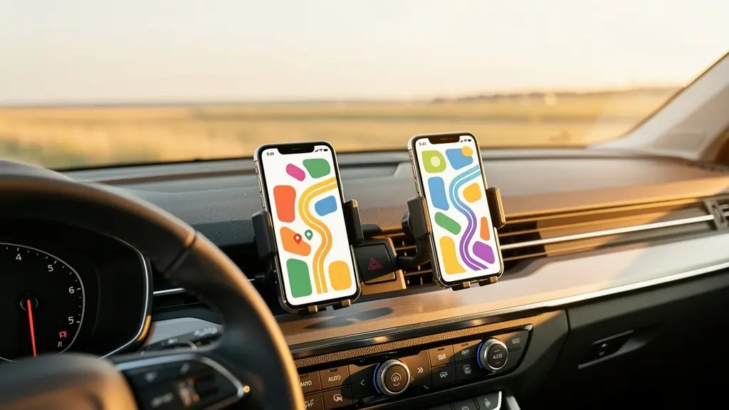 Écrans de navigation GPS affichés dans un tableau de bord automobile moderne