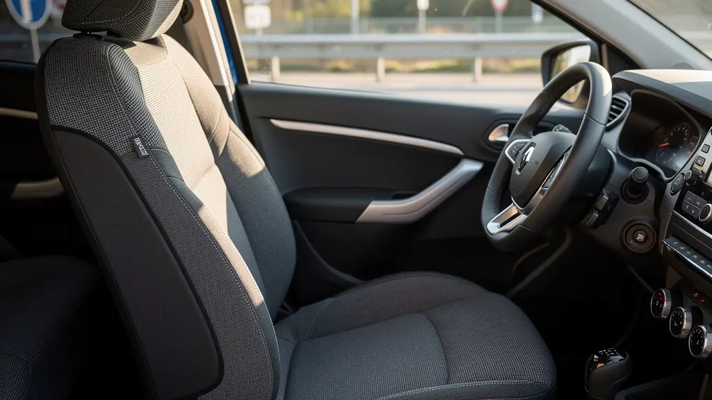 Intérieur automobile moderne avec siège équipé et système de sécurité visible