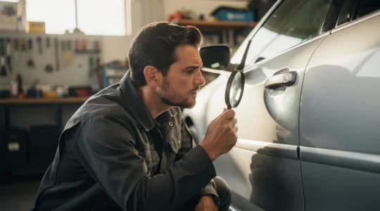 Inspection minutieuse d'une voiture d'occasion pour détecter les signes de maquillage et de fraude automobile
