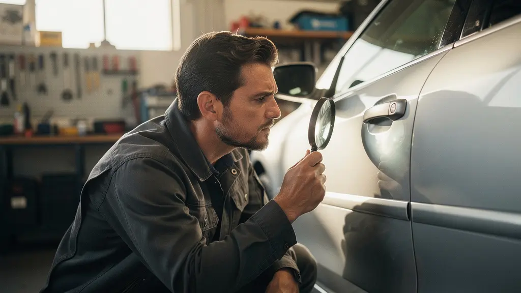 Inspection minutieuse d'une voiture d'occasion pour détecter les signes de maquillage et de fraude automobile