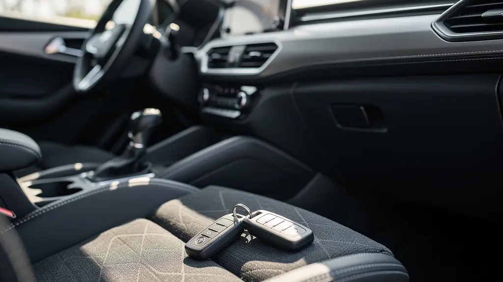 Intérieur de voiture avec clés sur le siège, contexte assurance automobile