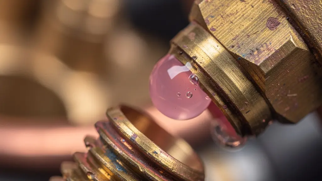 Gros plan sur une vis de purge avec gouttes de liquide de refroidissement