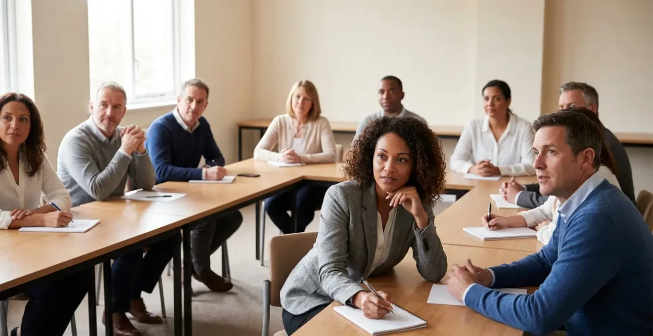 Salle de formation avec participants attentifs lors d'un stage de récupération de points