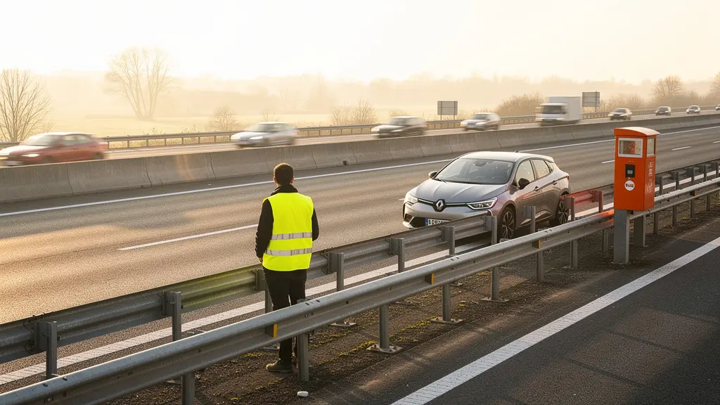 Procédure de sécurité sur la bande d'arrêt d'urgence avec gilet haute visibilité